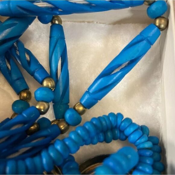 Carol for Eva Graham Vtg Beaded Turquoise Necklace & Pierced Earrings India NWT - Picture 10 of 10